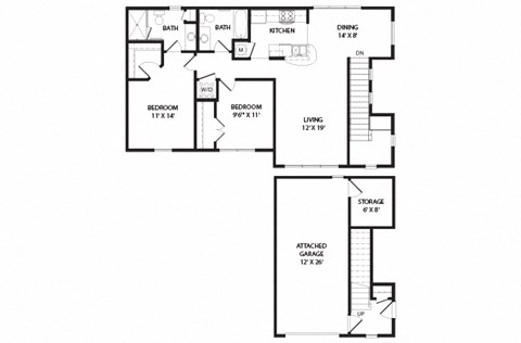 2 bed 2 bath Crawford Floor Plan at Two Addison Place Apartments , Pooler, GA, 31322